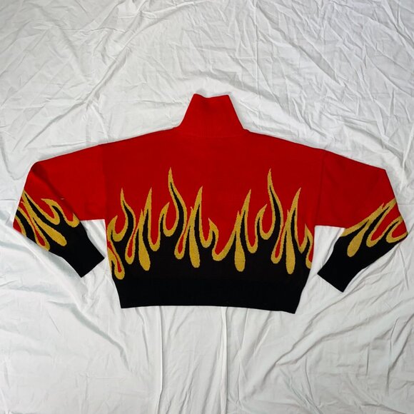 Women's Acrylic Long Sleeve Top w/ Flame Designs - Black/Yellow/Red - Rehab Lab - Picture 4 of 7
